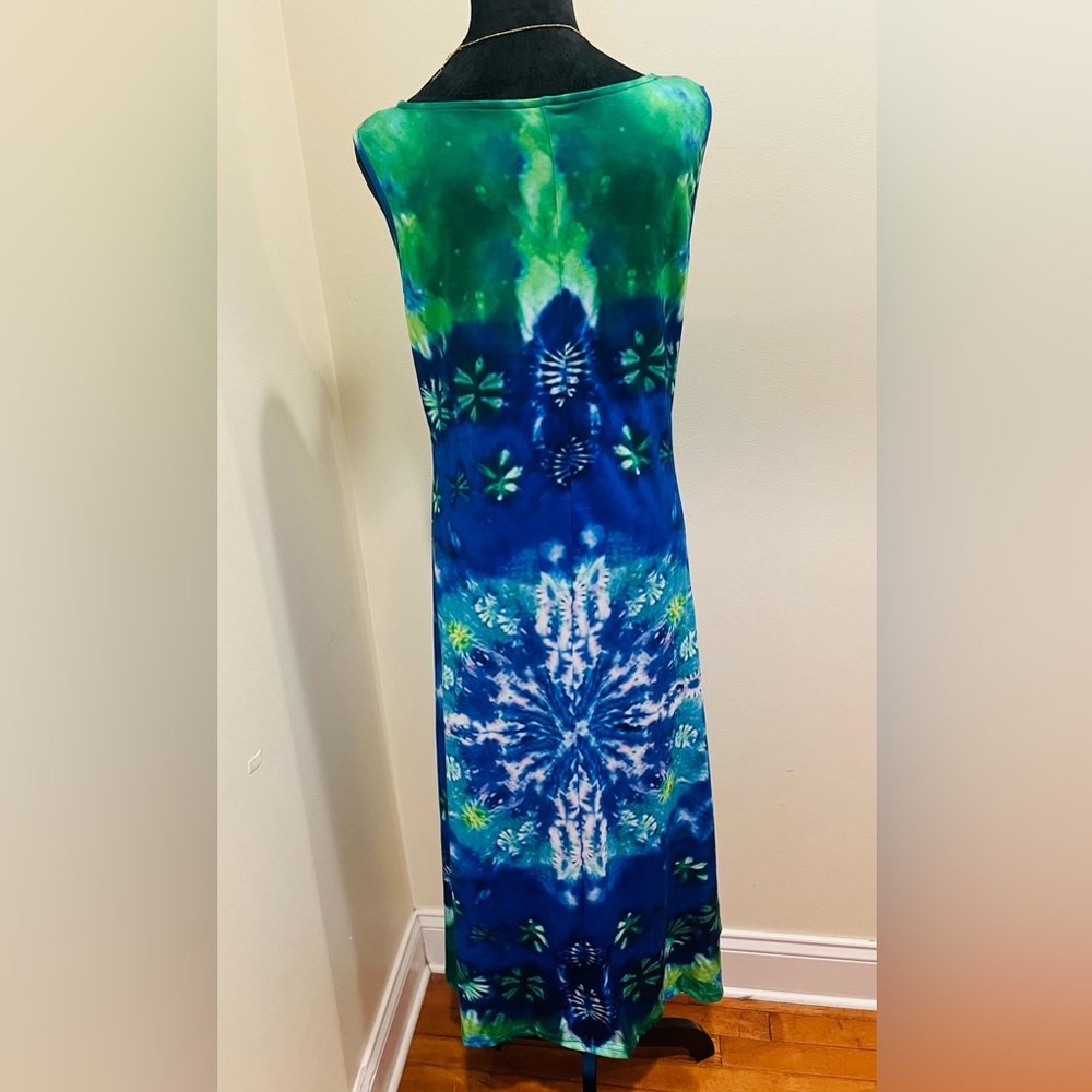 Blue Tropical Boho Maxi Dress Embellished Resort Cruise Vacation M - Picture 3 of 9